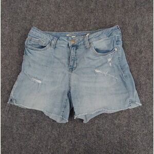 Seven 7 Denim Shorts Womens 8 Blue LIght Wash Raw Hem Distressed 4" inseam